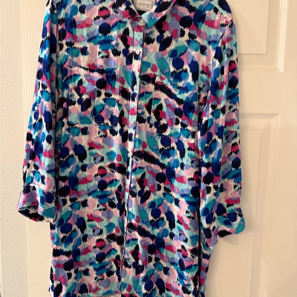 CG L CG Colorful Abstract Button-Up Dress